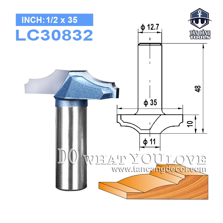 Mũi Router Đánh Pano Tủ Tideway 35 mm Cốt 12.7 mm