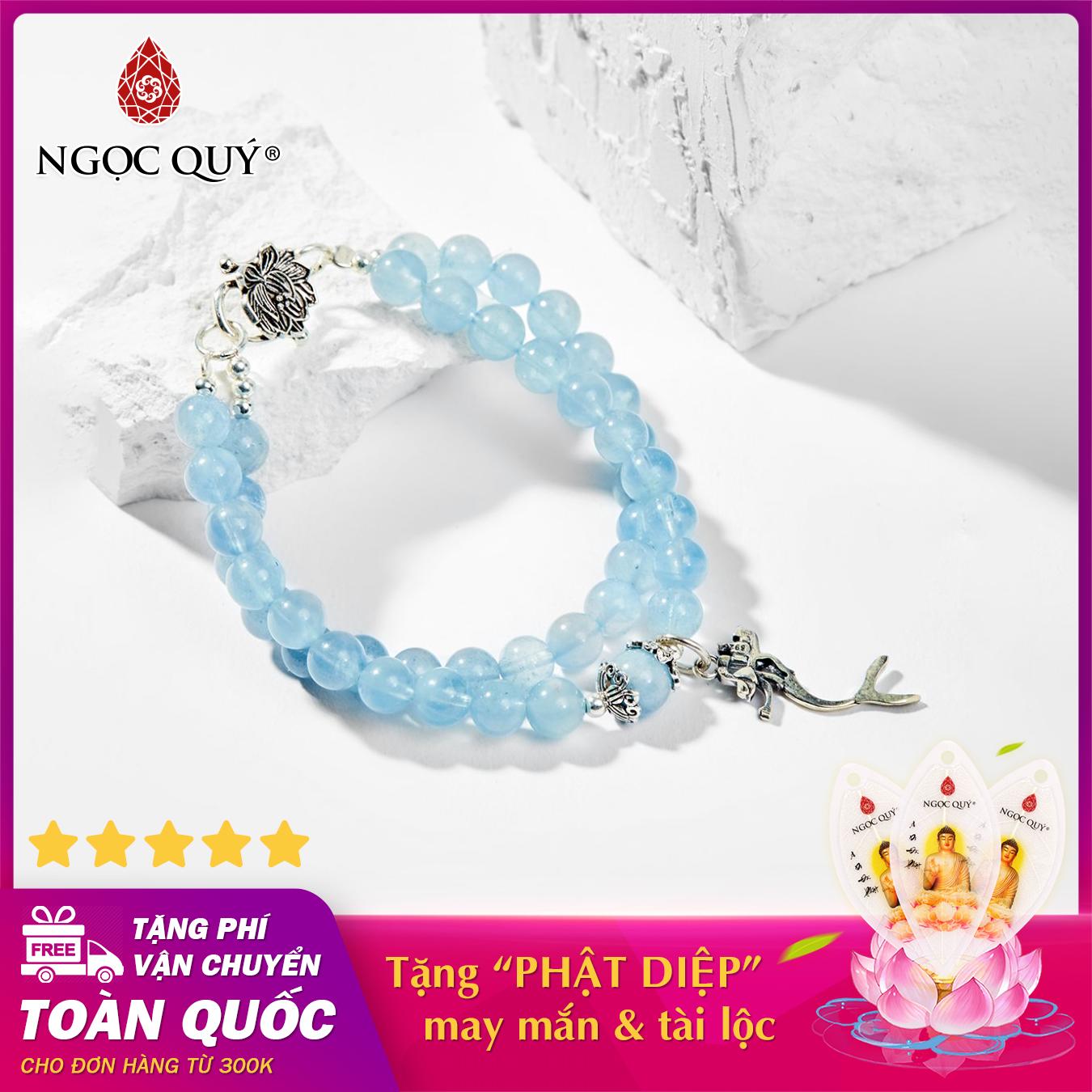 Vòng tay phong thủy nữ đá aquamarine charm tiên cá 6mm mệnh thủy , mộc - Ngọc Quý Gemstones