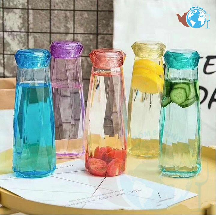 [HCM]Bình thủy tinh màu hình kim cương Diamond cao cấp - bình màu dễ thương có thể làm quà tặng