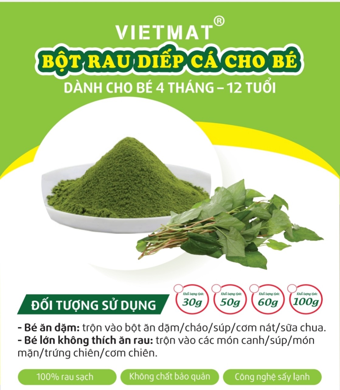 Bột diếp cá sấy lạnh cho bé VIETMAT