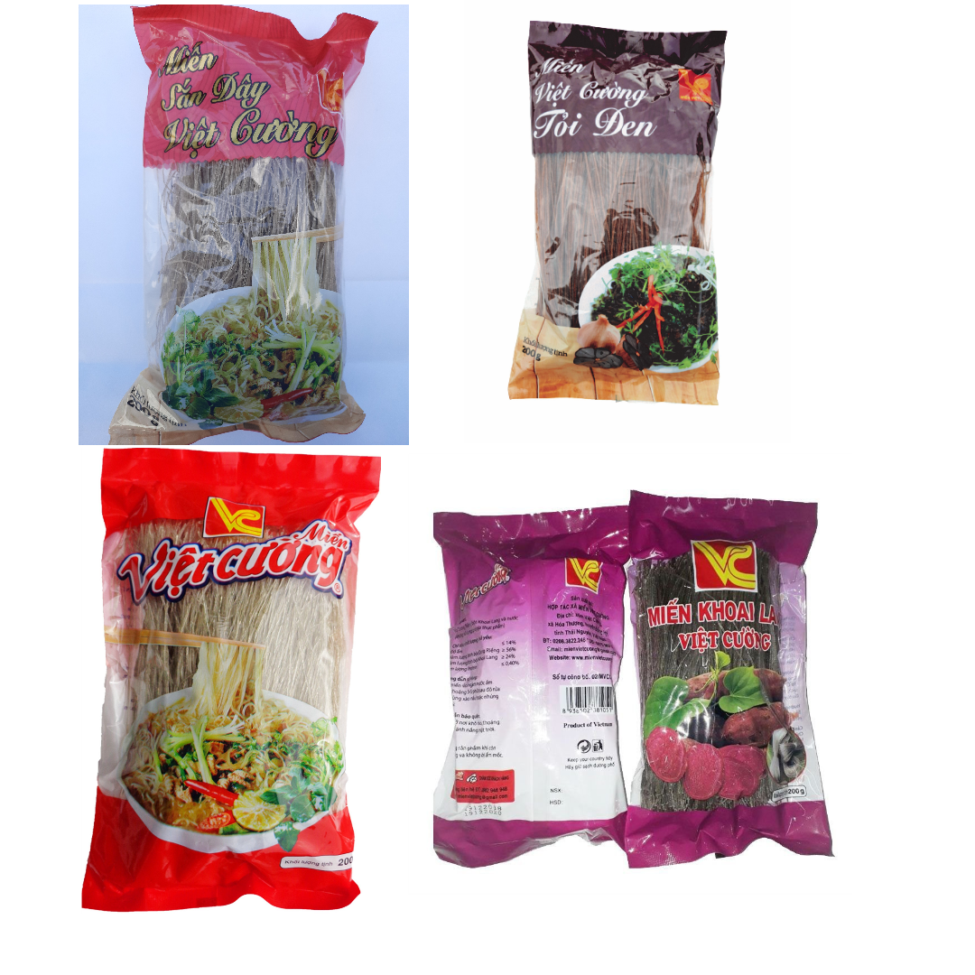 Combo 1kg Miến Việt Cường Các Loại (Miến Tỏi Đen+Miến Sắn Dây+Miến Khoai Lang+Miến Dong)
