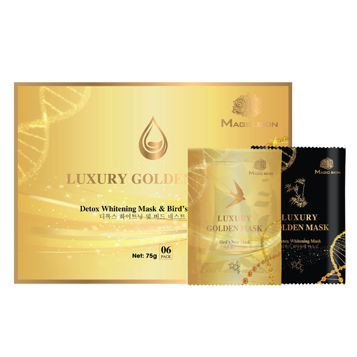 Ủ YẾN THẢI ĐỘC Luxury Golden Mask🎈  Mặt nạ dưỡng trắng hút chì Magic Skin 🎈 HỘP 6 gói ✔ CHÍNH HÃNG