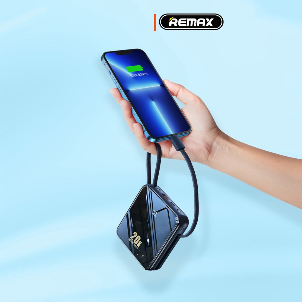 Sạc dự phòng 20000mah chính hãng Remax RPP 51 sạc nhanh 20w và tích hợp dây sạc iP và Type C.,thiết kế nhỏ gọn,sang trọng,sạc pin cực nhanh,tích hợp 2 đèn led BH 12 tháng