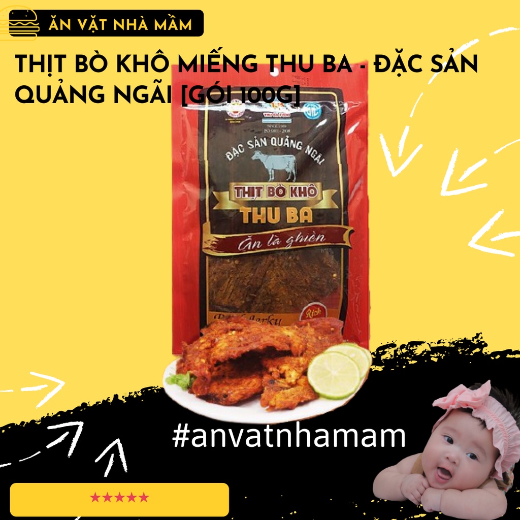 Thịt bò khô miếng THU BA - Đặc sản Quảng Ngãi [gói 100g]