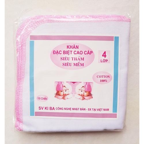 Khăn sữa KiBa siêu mềm 2 lớp 4 lớp (sét 10 chiếc)