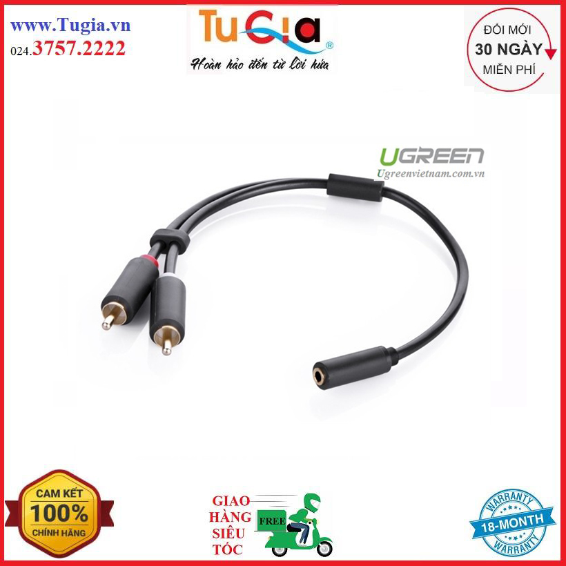 Cáp audio 3.5mm âm ra 2 rca dương dài 20cm ugreen 10561 - hàng chính hãng