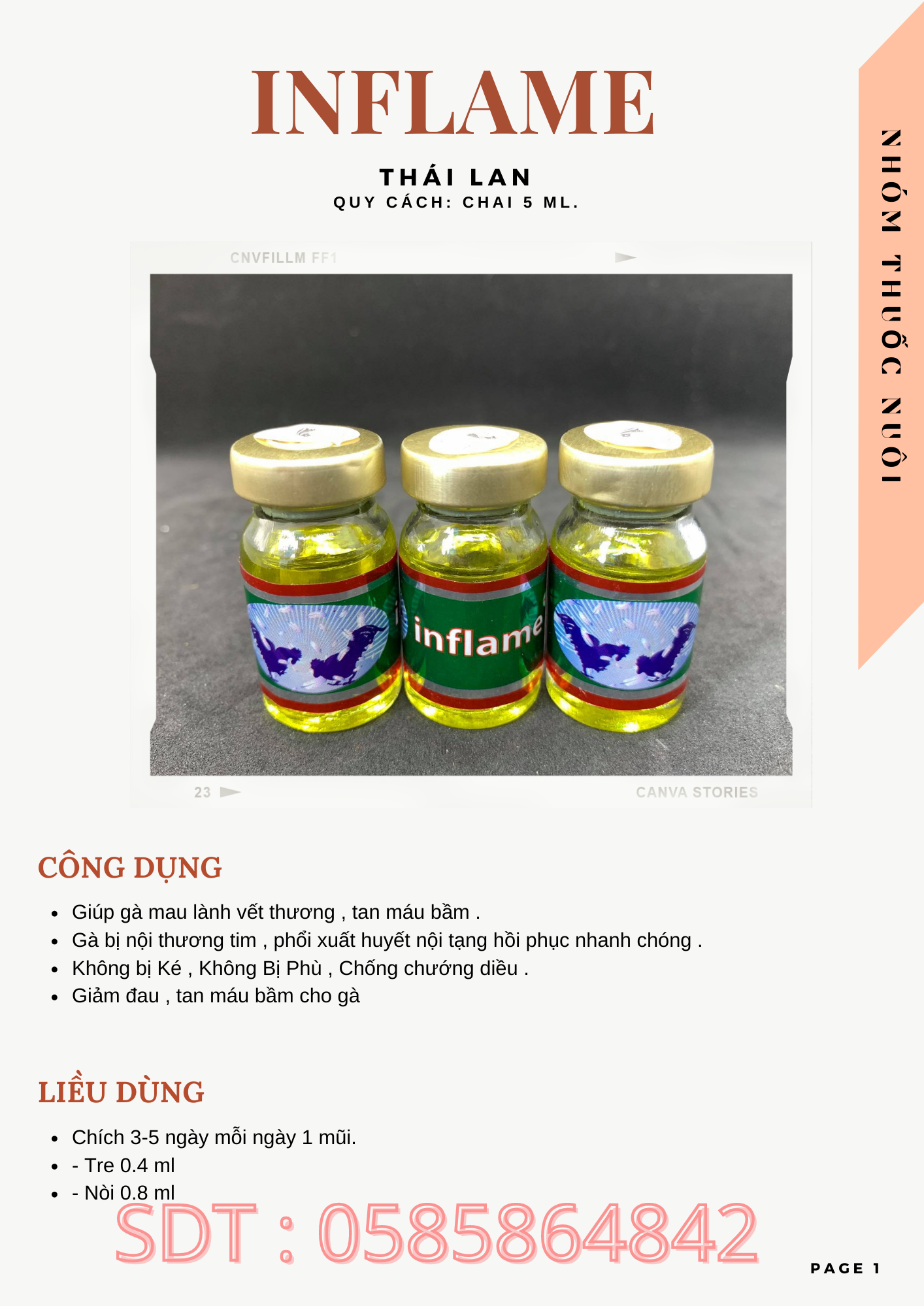 INFLAME TRI TANG CHO GÀ ĐÁ 1 CHAI 5ML