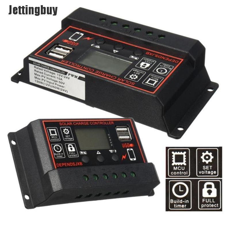 Jettingbuy 10A-60A MPPT 12V/24V Solar Charger Controller USB Dual Solar Panel Regulator