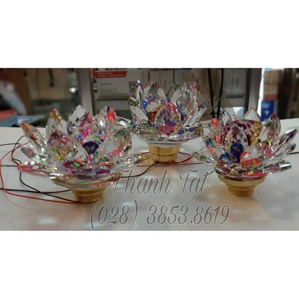 [HCM]Đèn Thờ Sen Pha Lê Gắn Chân Lư Đồng ( Cái )