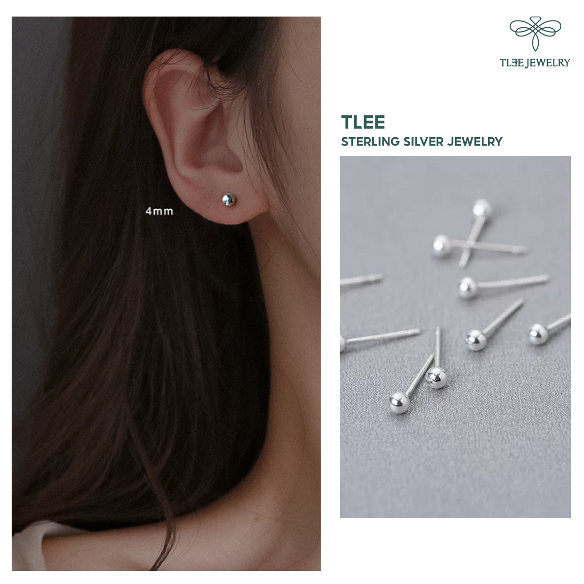 Khuyên tai bạc unisex TLEE bi minidot basic cá tính TleeJewelry B0207