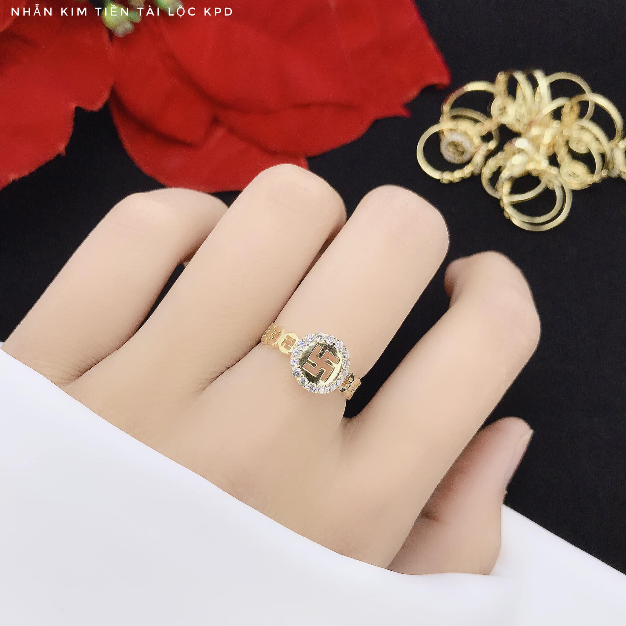 Nhẫn nữ bạc ta kim tiền xi vàng MS06d