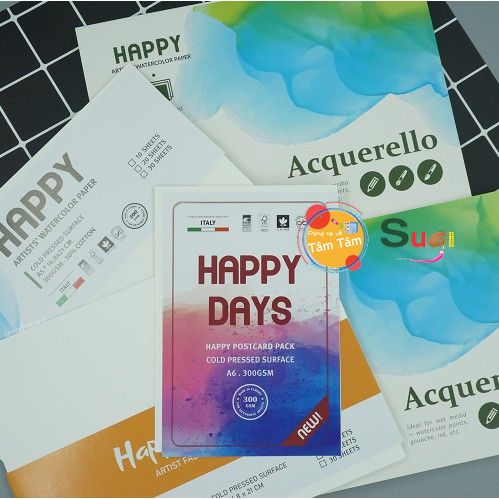 Giấy vẽ màu nước Happy 300gsm, Giấy Canson 300gsm Happy size A5/A4/A3/A2/A1-Dụng cụ vẽ Tâm Tâm