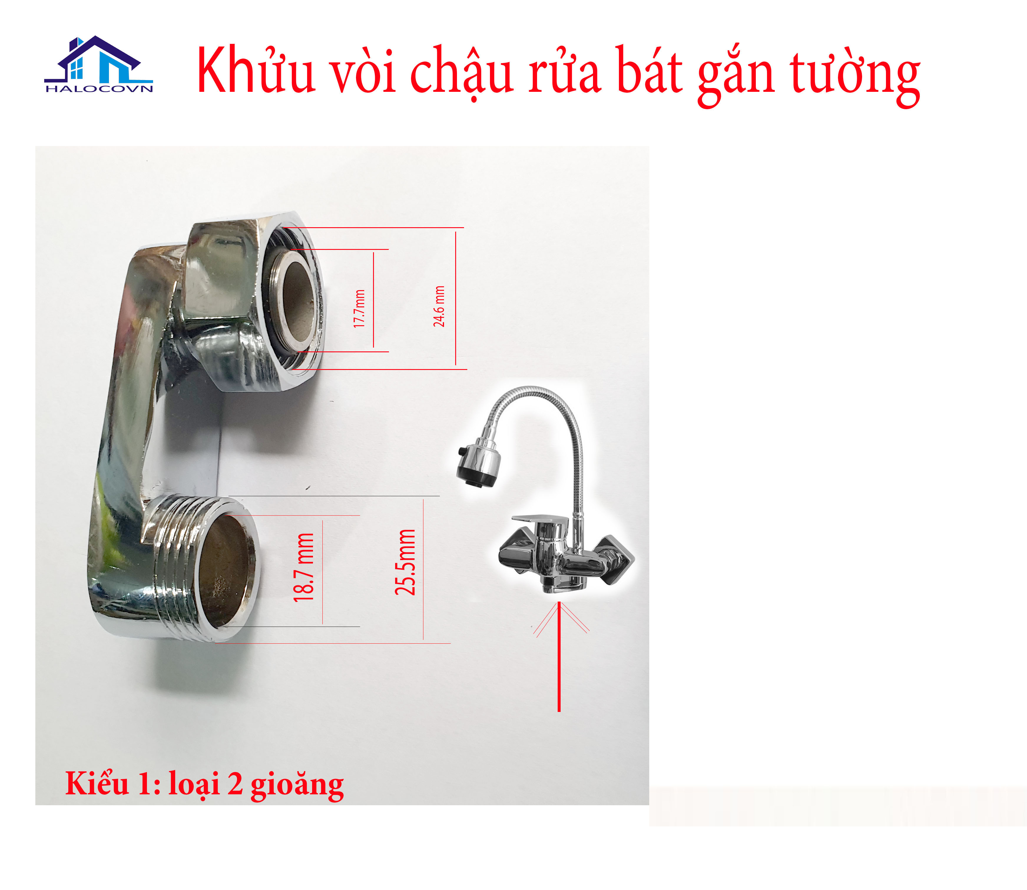 Khửu vòi chậu rửa bát gắn tường