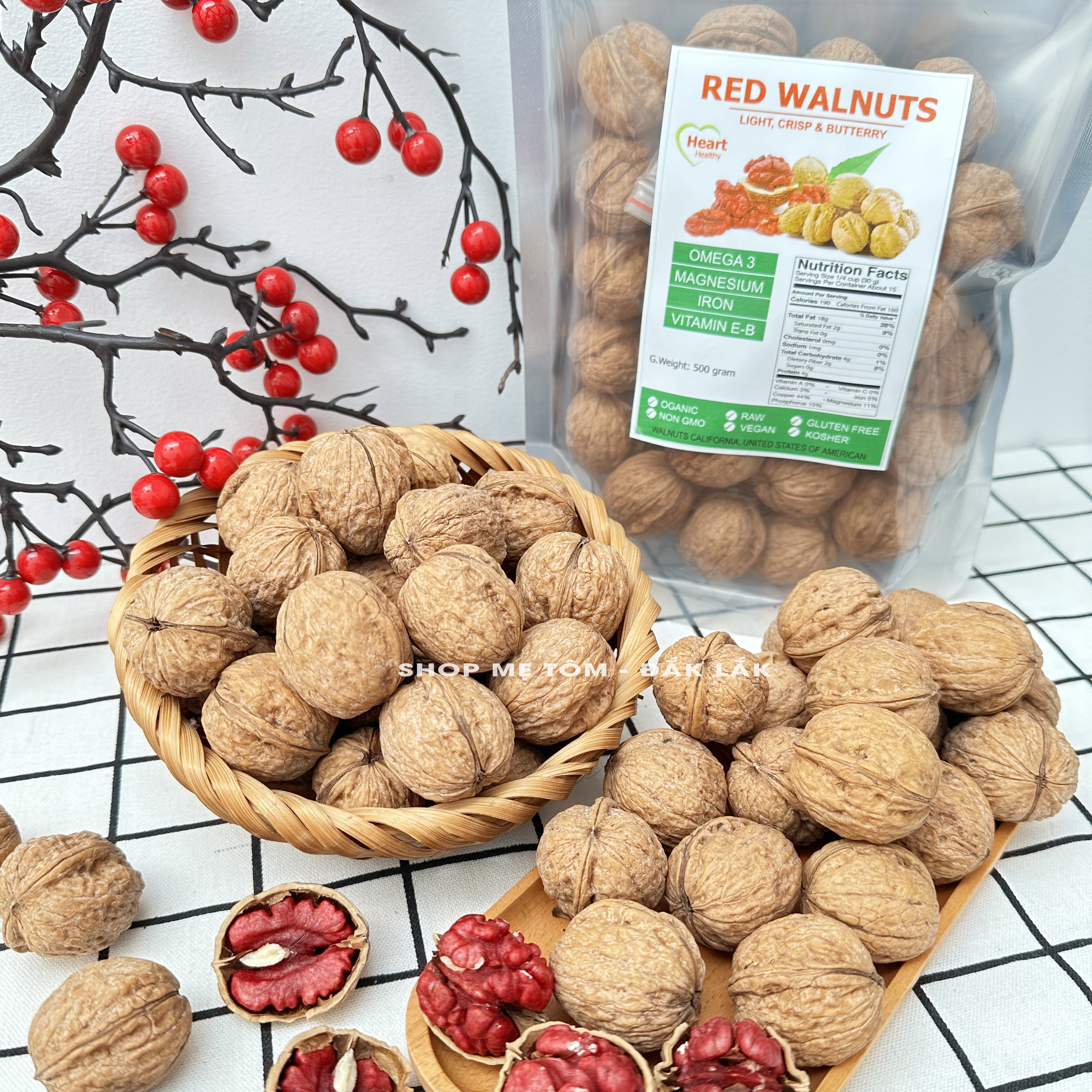 500GRAM ÓC CHÓ ĐỎ NHẬP KHẨU MỸ (NGUYÊN VỎ HOẶC NHÂN)