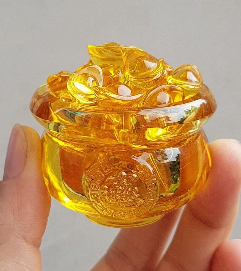 Hũ vàng thần tài nhí nhí - bát tụ bảo lưu ly thu hút tài lộc, kho báu giàu có nhiều thỏi vàng phale