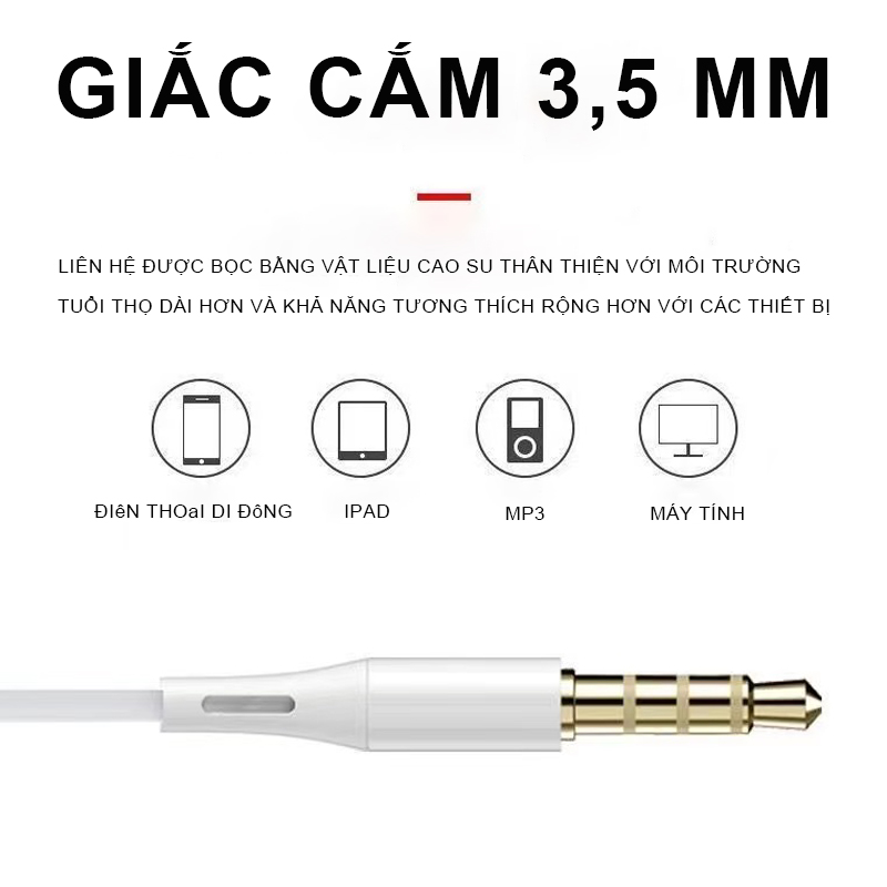 Tai nghe nhét tai có dây tích hợp chất lượng cao dành cho điện thoại -Tai nghe chân tròn cho Samsung, Oppo, Huawei Jack hỗ trợ mic nghe gọi