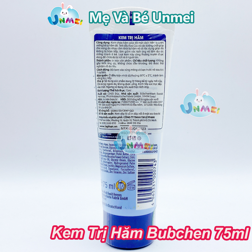 [HCM]Kem Chữa Hăm Bubchen Tuýp 75ml Hàng Đức Cho Bé