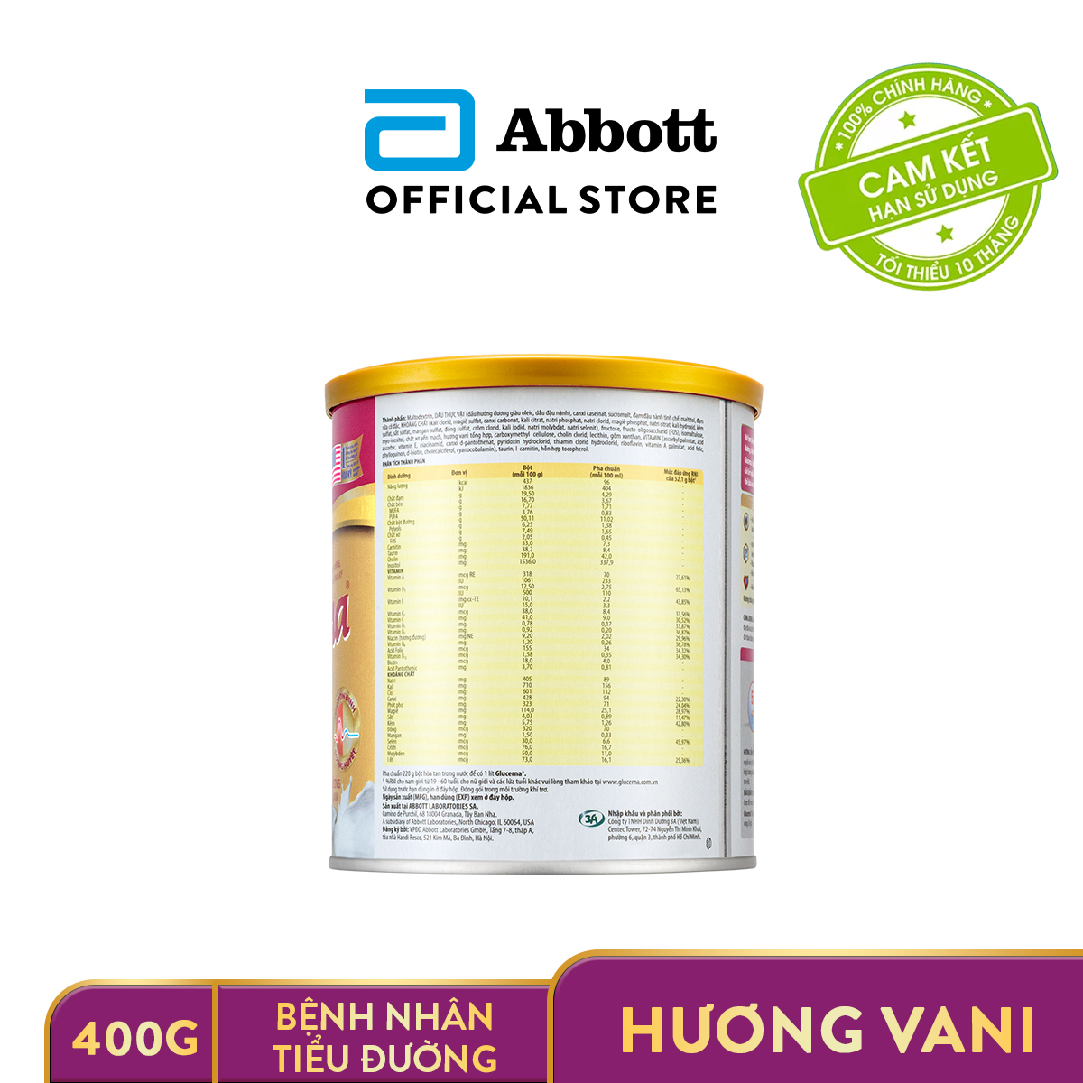 [CHỈ 27.3 - MUA 3 GIẢM THÊM 30k] Lon sữa bột Glucerna Hương Vani 400g