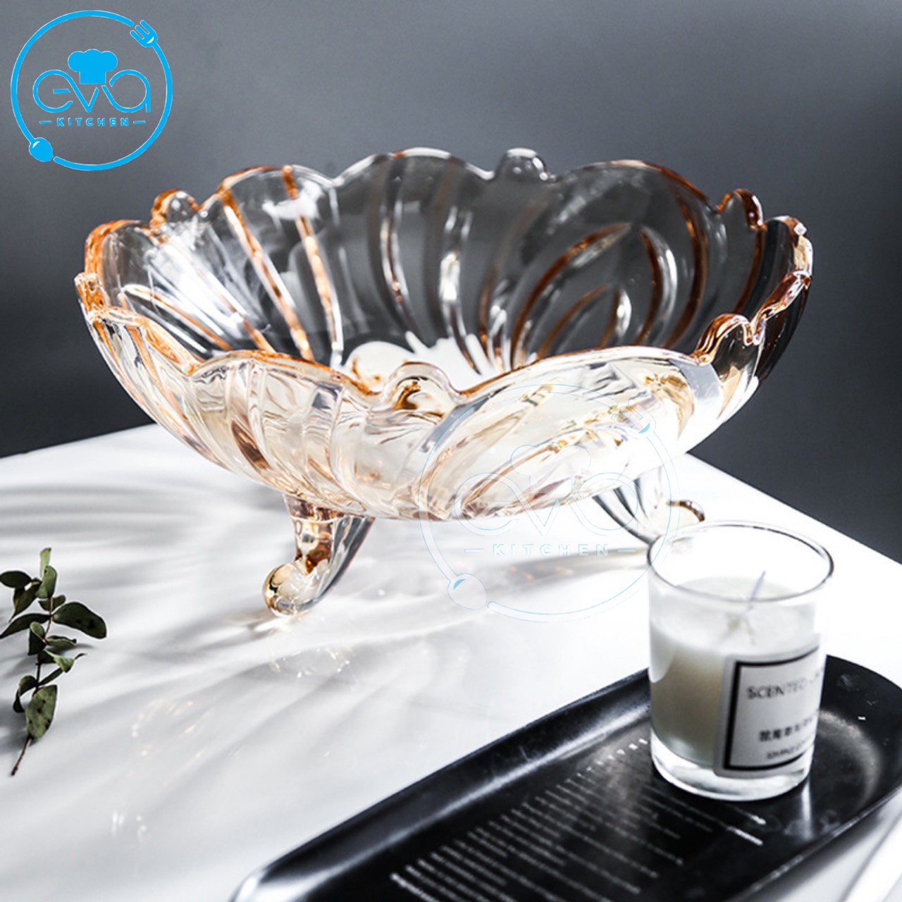 [HCM]Tô Thuỷ Tinh Pha Lê Vàng 3 Chân Đựng Hoa Quả / Thố Mứt Tết / Dĩa Đựng Hoạ Quả Thuỷ Tinh Màu 3 Chân M3338