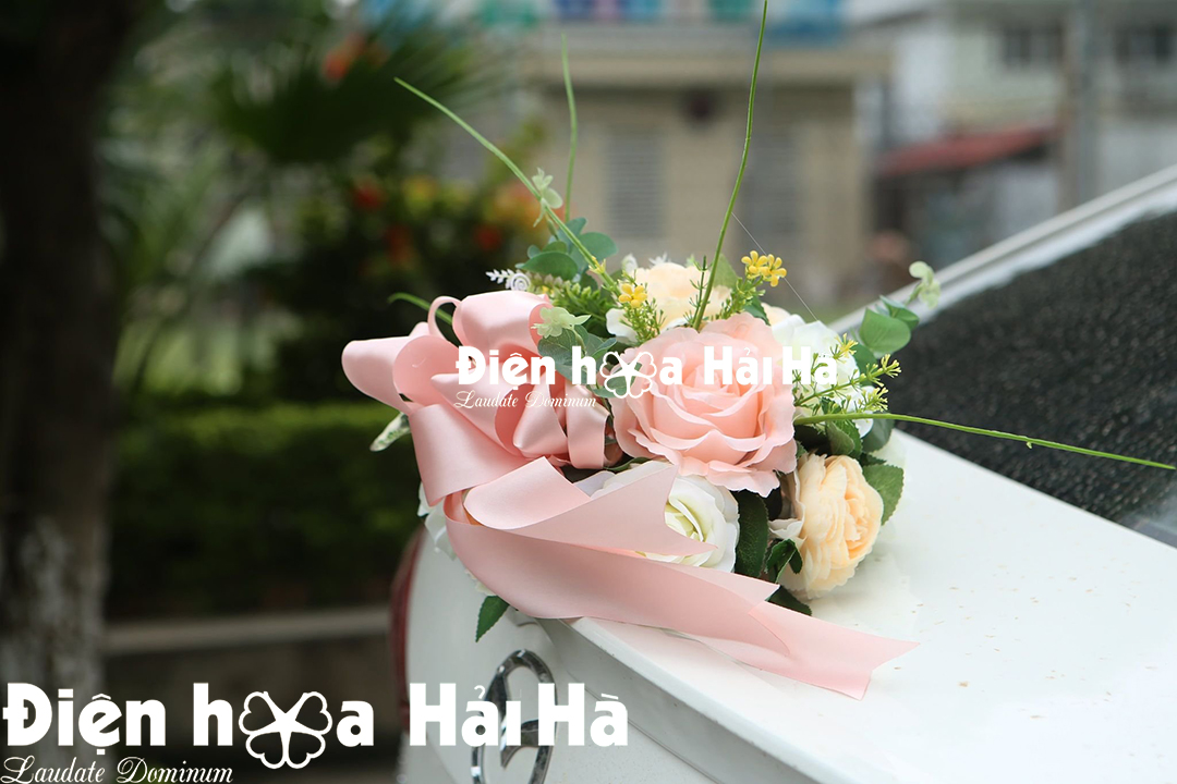 Xhg-123 bộ hoa lụa kết xe cưới hồng mẫu đơn thiết kế mới 2021