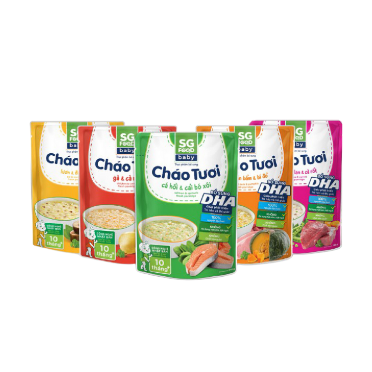 Combo 5 Cháo Tươi Baby Sài Gòn Food 240G Gà, Thịt Bằm, Bò, Lươn, Cá Hồi