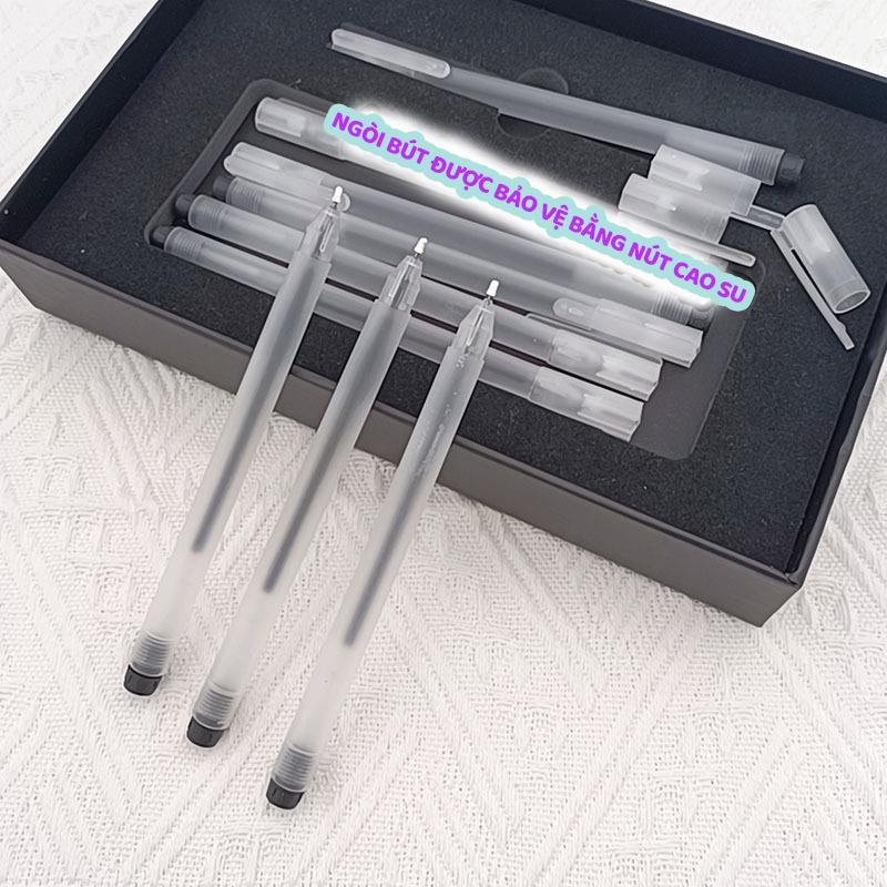 Bút bi gel 0.5mm Béo shop bút bi nước nắp cài ngòi kim 13cm mực ra đều màu Đen Đỏ Xanh dùng cho học sinh , văn phòng B27