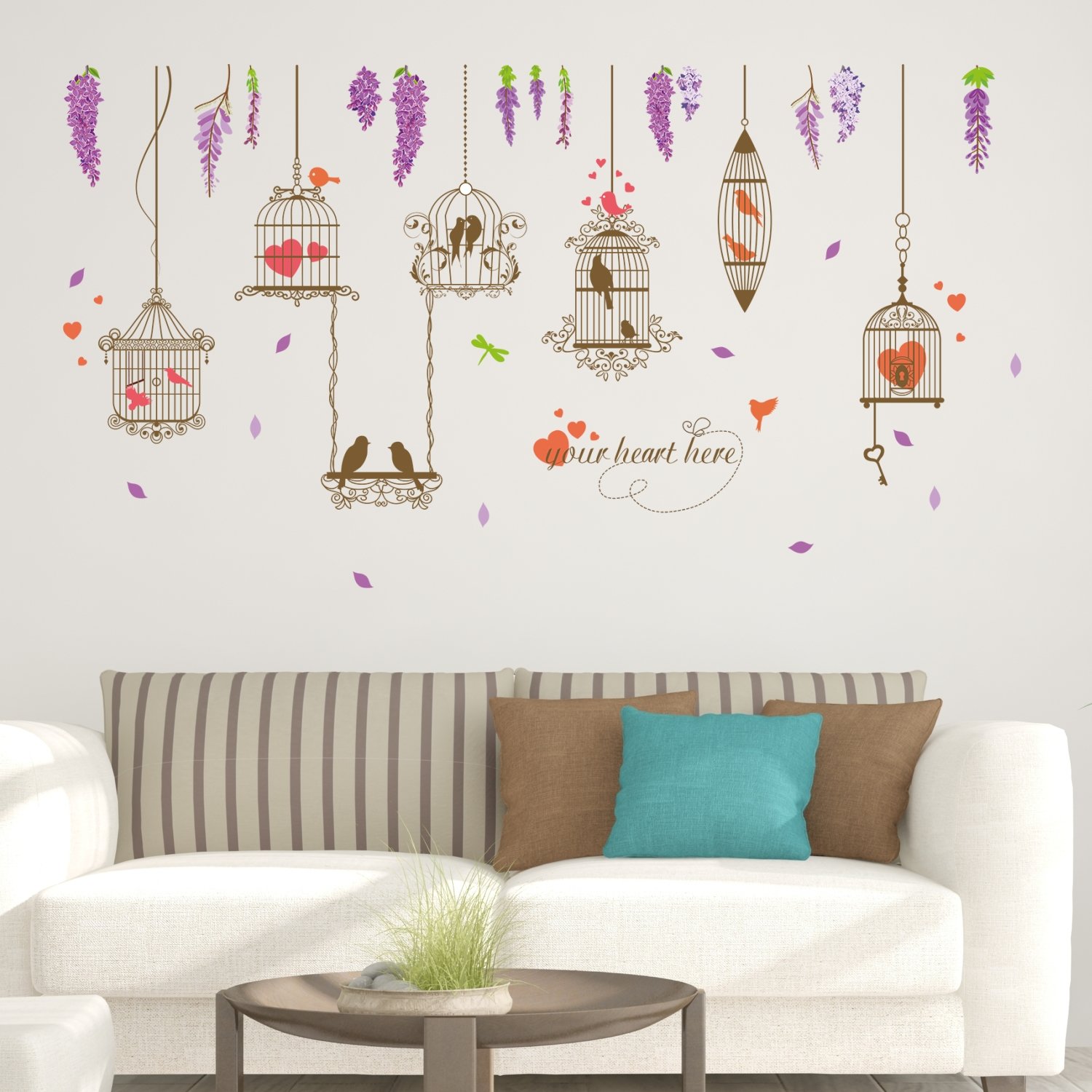 [HCM]DECAL DÁN TƯỜNG LỒNG CHIM TRÁI TIM ĐỎ