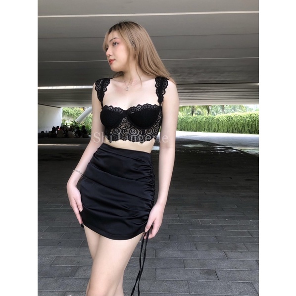 Chân váy lụa ôm dây rút có quần trong [Shi.Lingerie]