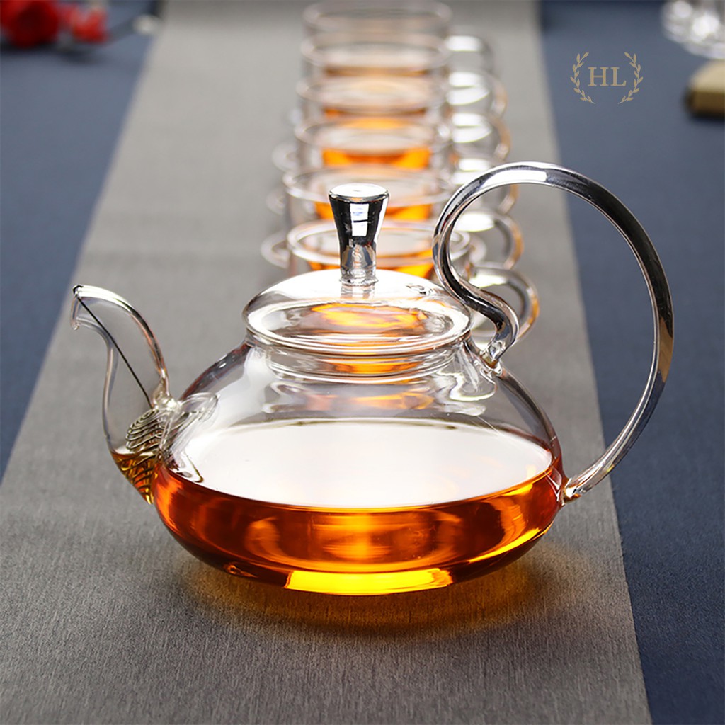 Ấm thủy tinh quai vồng 600ml | ấm trà hoa đun trực tiếp trên bếp cồn - bếp nến - chịu nhiệt quai thủy tinh