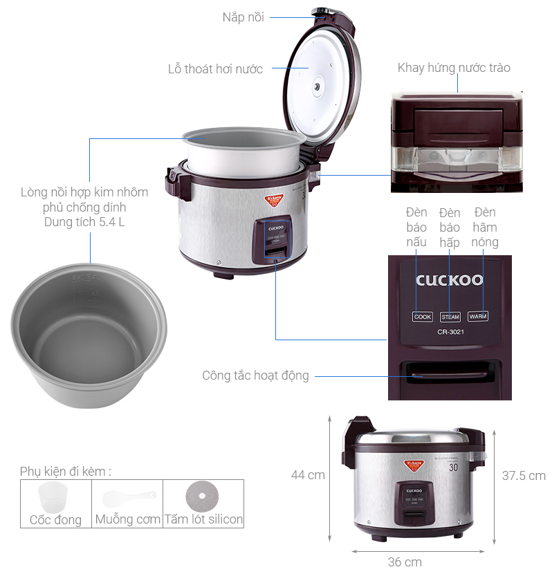 [FREESHIP MAX] [HCM][Trả góp 0%]Nồi cơm điện Cuckoo CR3021 (5.4 L)