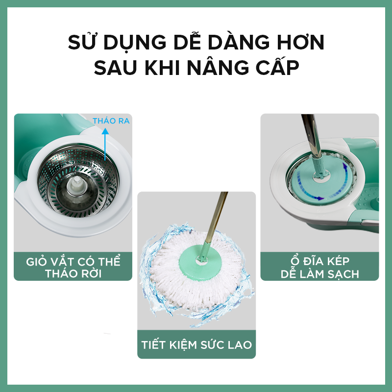 [FLASH SALE 07.05] Bộ Lau Nhà MyJae Sợi Microfiber Xoay 360 Độ Thông Minh, Lau Sạch Nhanh Khô 134cm