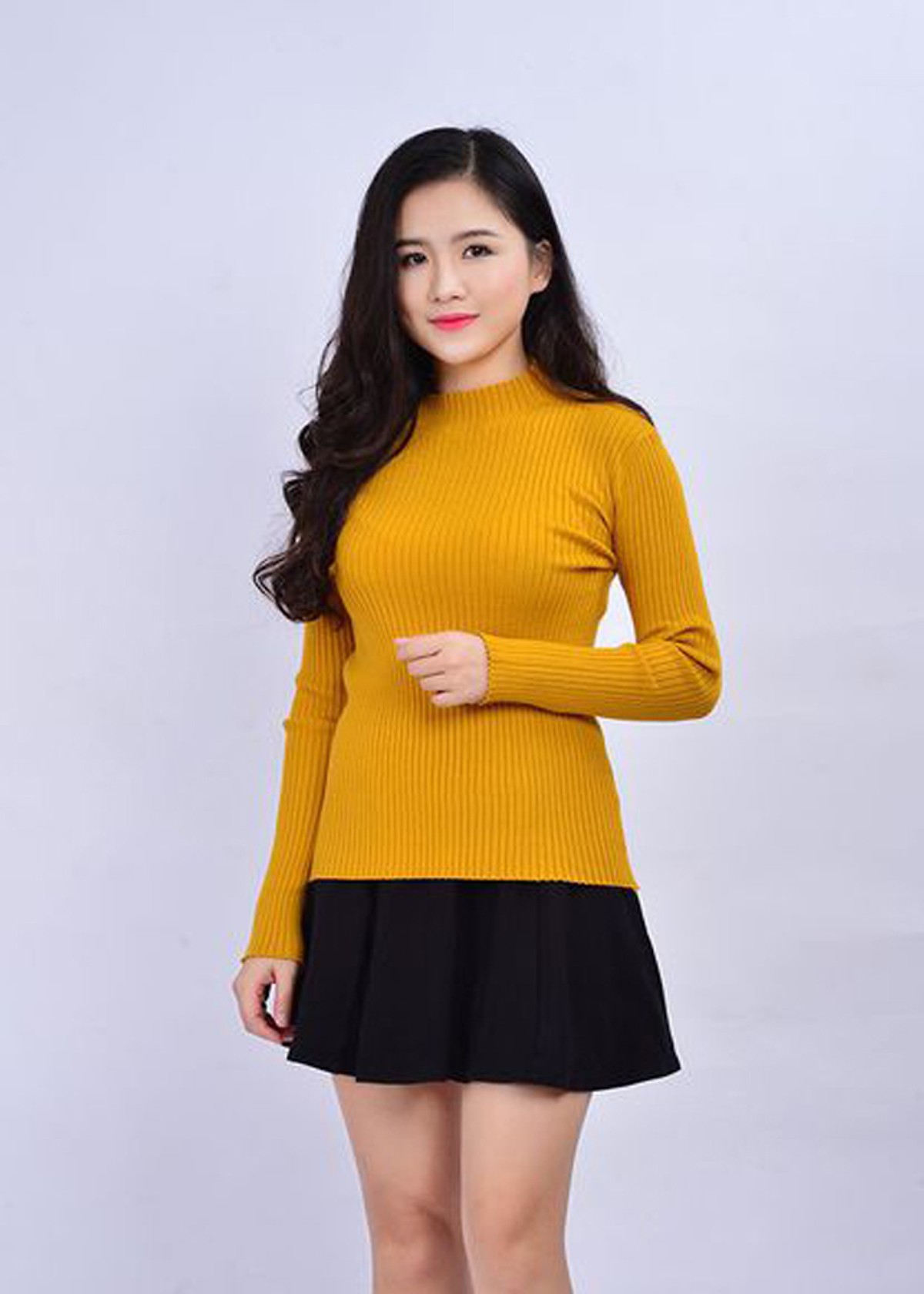 Áo len tơ siêu mềm ấm cổ ba phân Chipxinhxk ( vàng bò)
