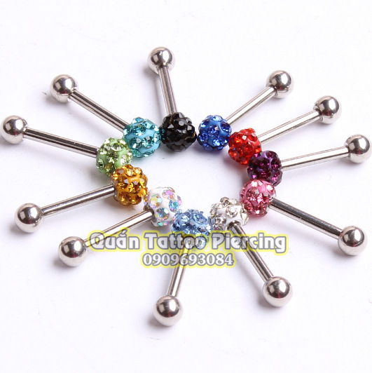 Khuyên lưỡi đá bọc dài 14mm đủ màu