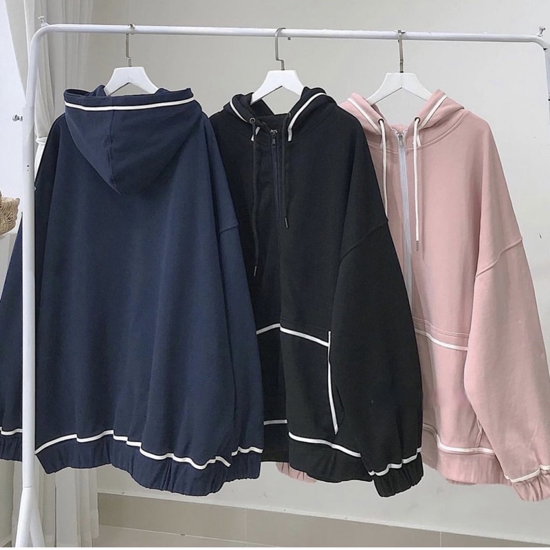 [HCM]áo khoác đen viền trắng ảnh thật unisex