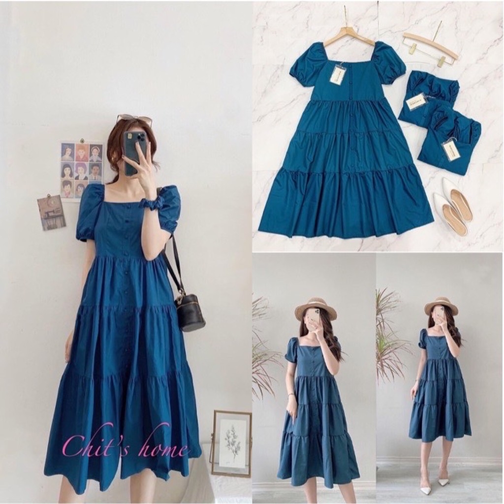 [FREESHIPMAX]Váy bầu xinh xếp tầng-đầm bầu đẹp-free size 43-70kg