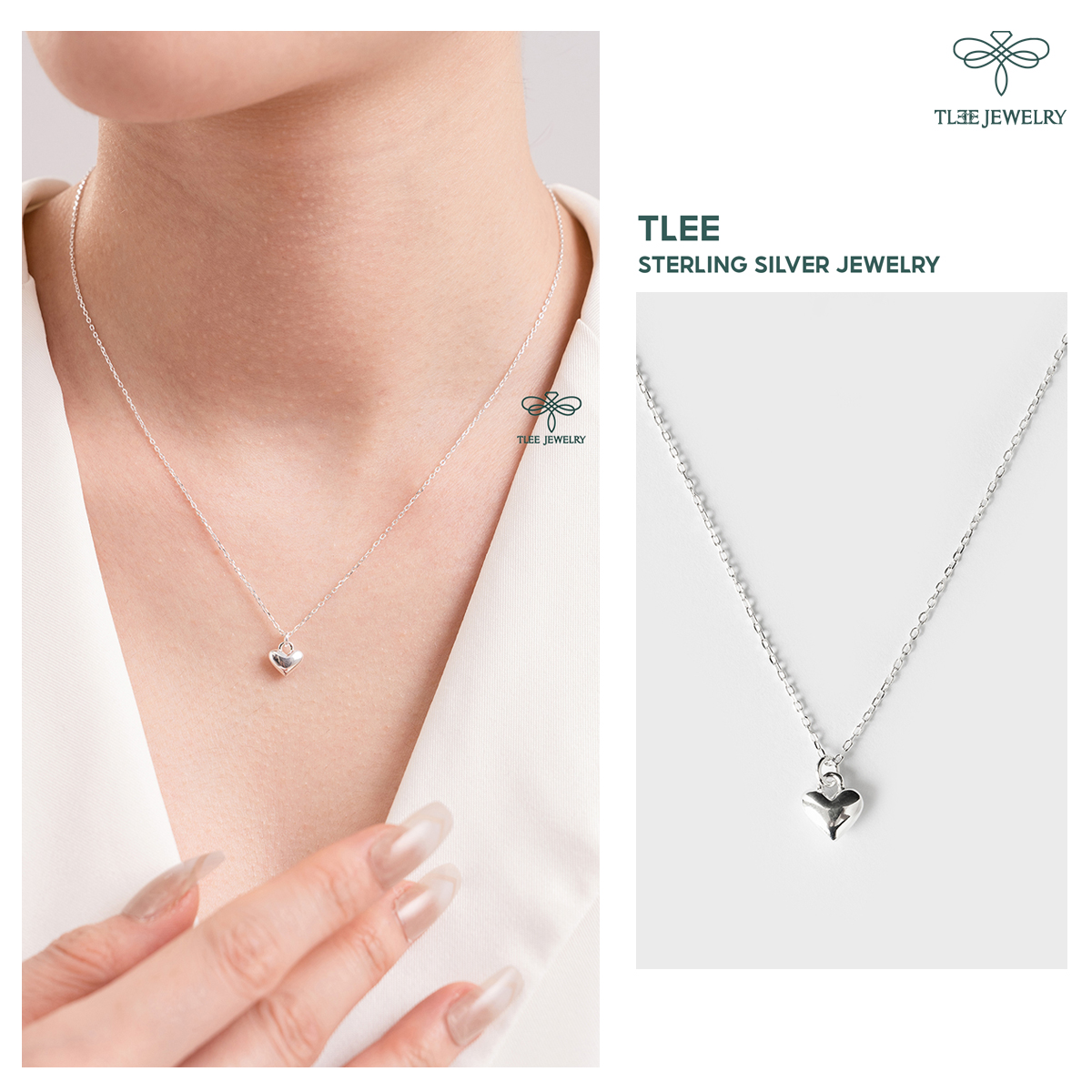 Dây chuyền bạc nữ trái tim phồng basic TleeJewelry D0155