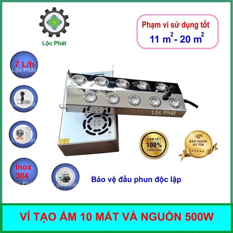 Vỉ phun sương 10 mắt 48VDC 5.5A và nguồn 500W 220V, phun sương siêu âm khói mịn, chất lượng, bền, giá rẻ, có bảo hành tại shop Lộc Phát VI10-5.5A-N500W