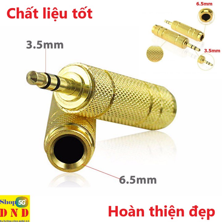 Jack (Đầu chuyển đổi) 6.5mm sang 3.5mm cao cấp, (Vàng) jack dày, đẹp.