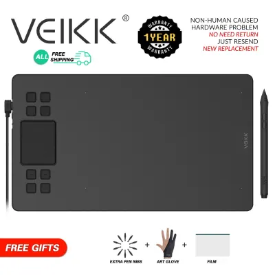VEIKK A50 Bảng vẽ cảm ứng 10x6 inch Lực nhấn 8192 kèm Bút không cần sạc, 8 có thể tùy chỉnh phím tắt & 1 touch pad,Tương thích với Android, Windows và Mac OS