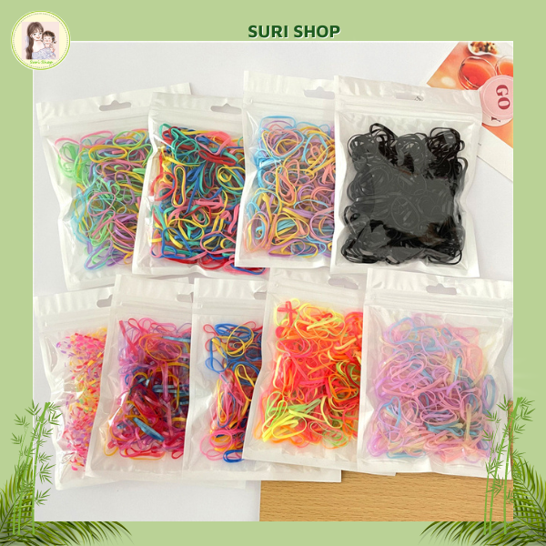 A, Set 200-350 Sợi Dây Thun Cột Tóc Co Giãn Dùng Một Lần Cho nữ, thun cột tóc