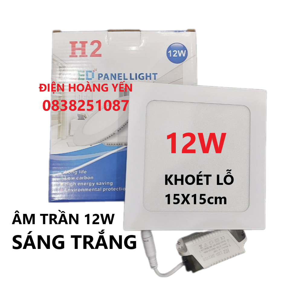 Đèn Led Siêu Mỏng Âm Trần Vuông 12W Ánh Sáng Trắng khoét lỗ 150mm