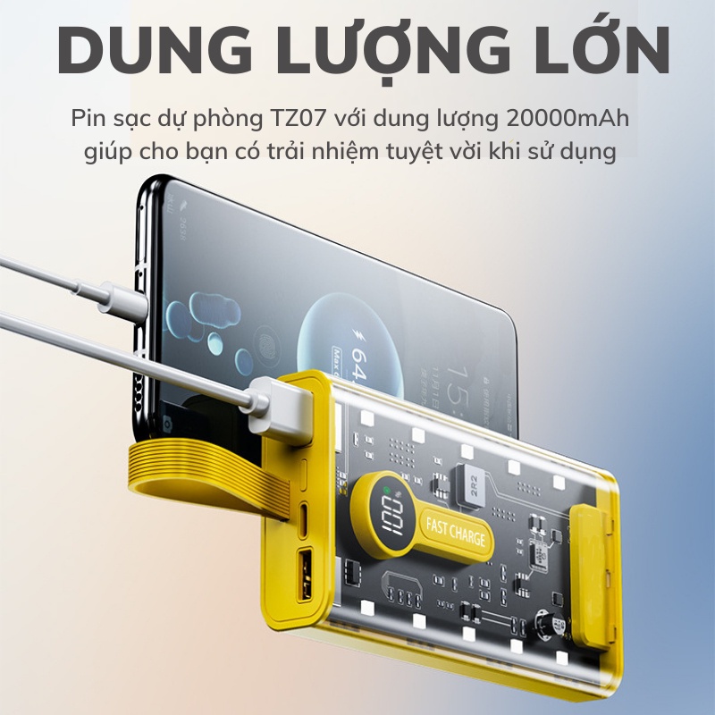 Pin sạc dự phòng 20000mah Hỗ trợ sạc nhanh 22.5W-40W, hỗ trợ đầu ra 66W tối đa,Tích hợp 2 cổng sạc đầu ra và màn hình Led hiển thị pin