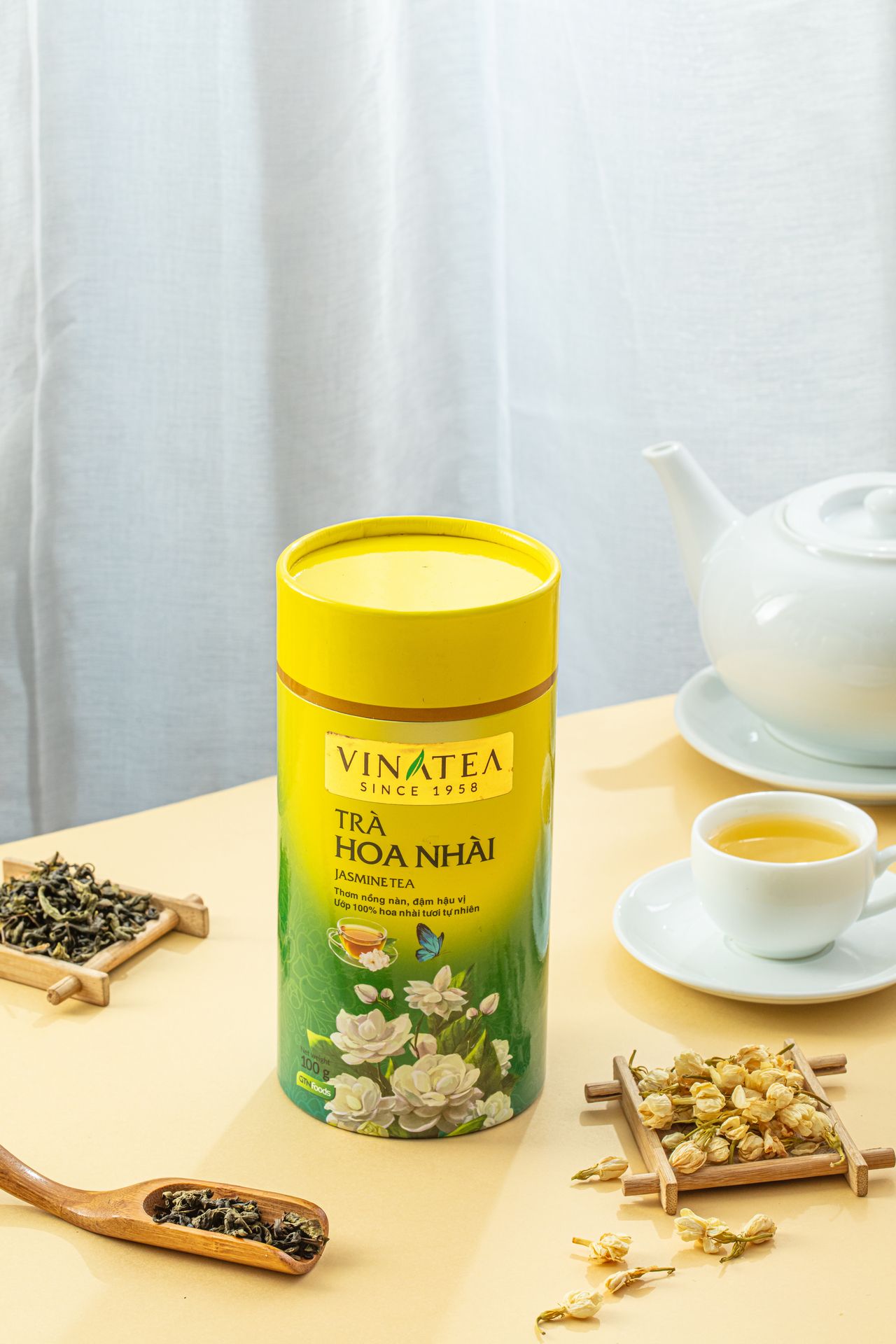 Trà Vinatea ướp nhài tự nhiên lon 100g