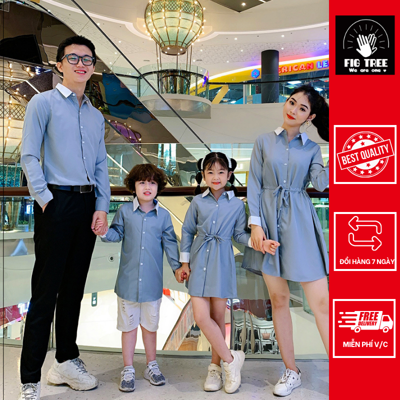 Set sơ mi gia đình màu xám phối FIG TREE - hàng thiết kế