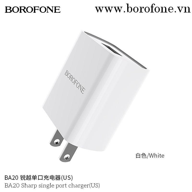 Cốc Sạc Borofone BA20- 1 Cổng USB 2.1 US Chính Hãng