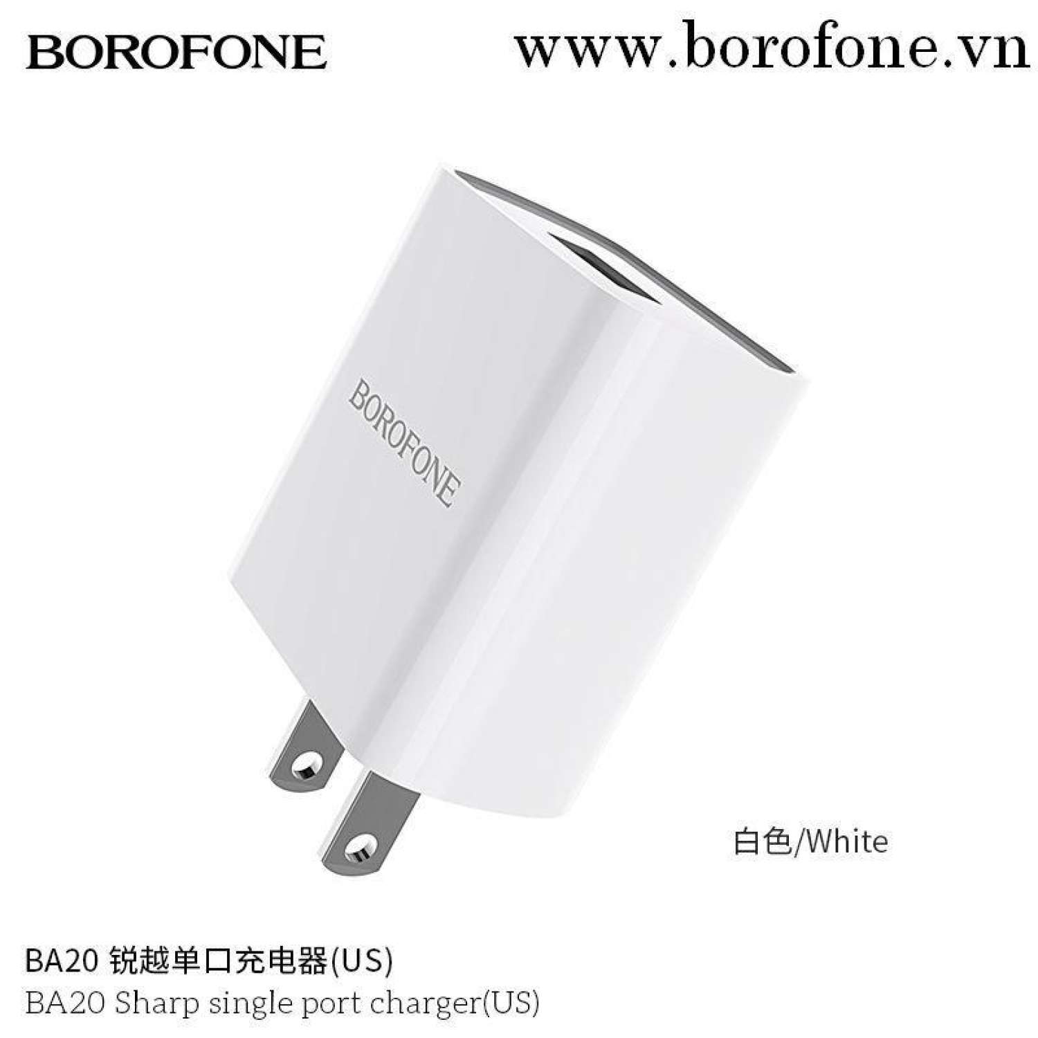 Cốc Sạc Borofone BA20- 1 Cổng USB 2.1 US Chính Hãng