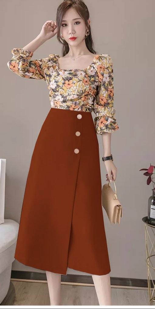 [HCM]Chân Váy Dài Chữ A Phối Nút Stella ❣️