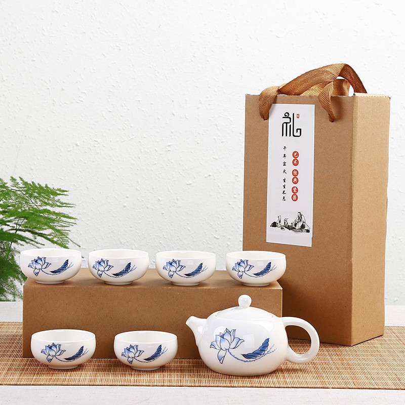 Bộ ấm chén pha trà bằng sứ trắng cao cấp