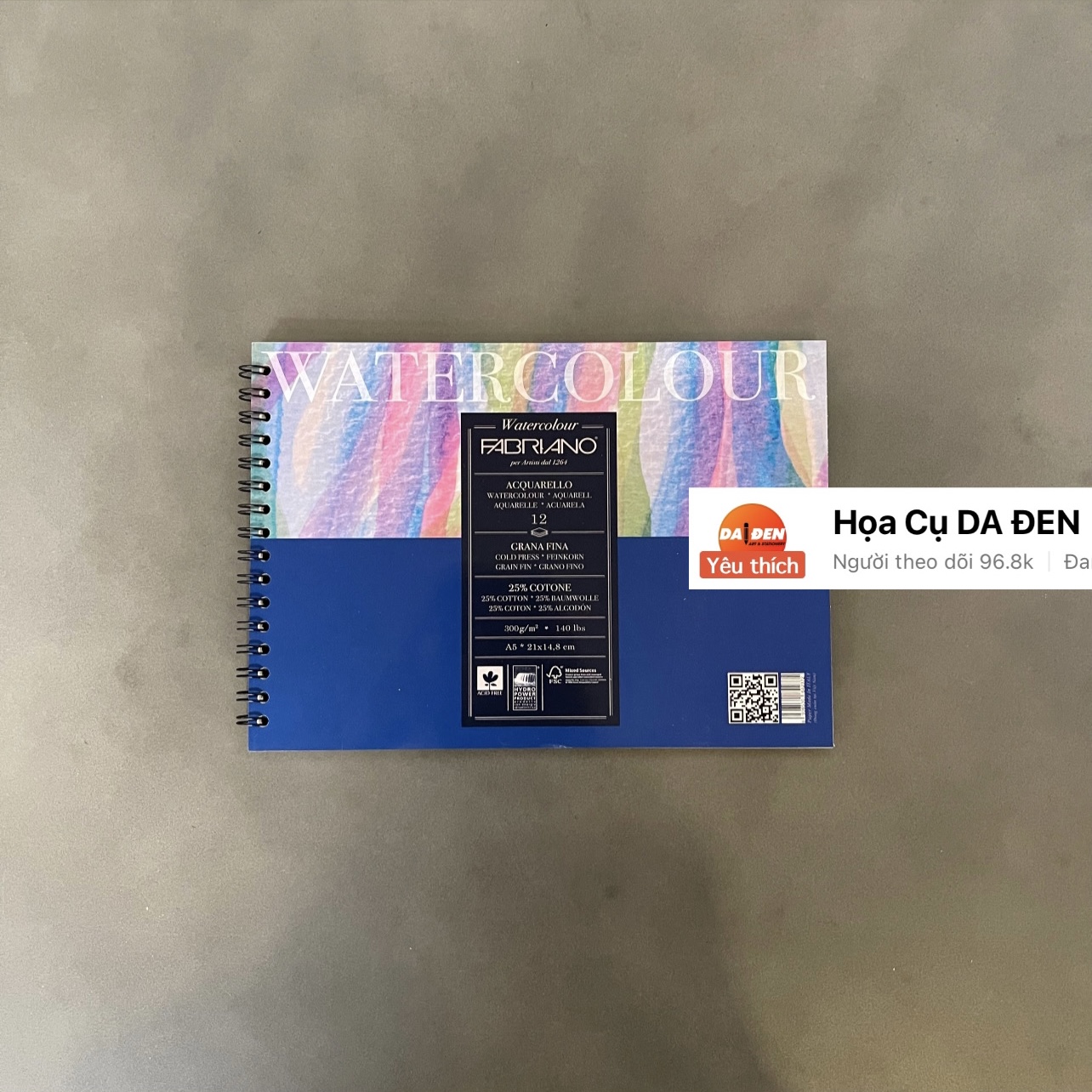 [DA ĐEN] Sổ Vẽ Màu Nước Fabriano 300gsm 12 Tờ