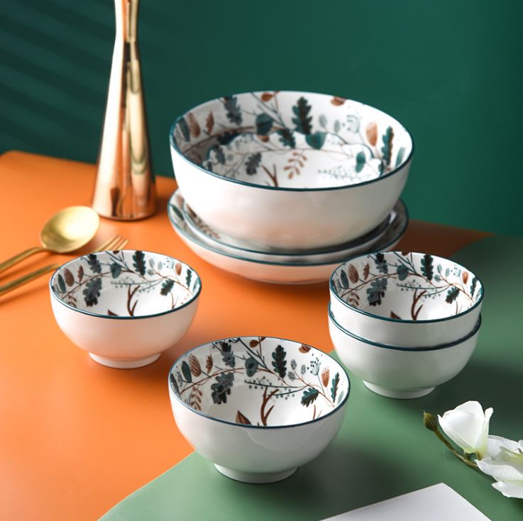 Bộ chén bát ăn cơm, đĩa khay gốm sứ Nai đen decor cao cấp